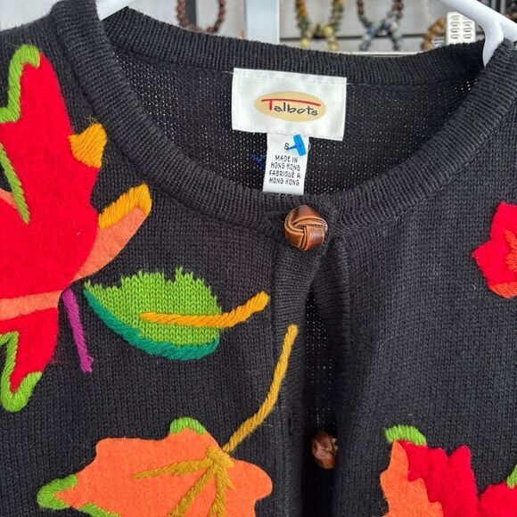 Colorful Leaf Embroidered Cardigan vintage Talbots women’s small novelty - Picture 2 of 6